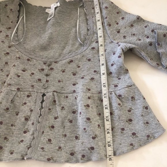 Kirious Los Angeles Floral Babydoll  Waffle Knit Long Sleeves Crop Top Size S - Picture 11 of 11